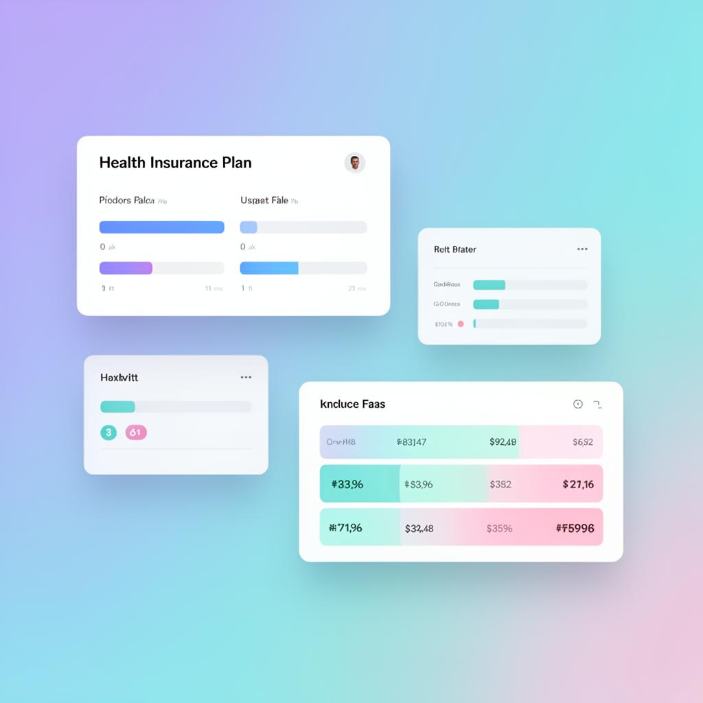 Floating UI cards showing ACA plan comparisons and pricing